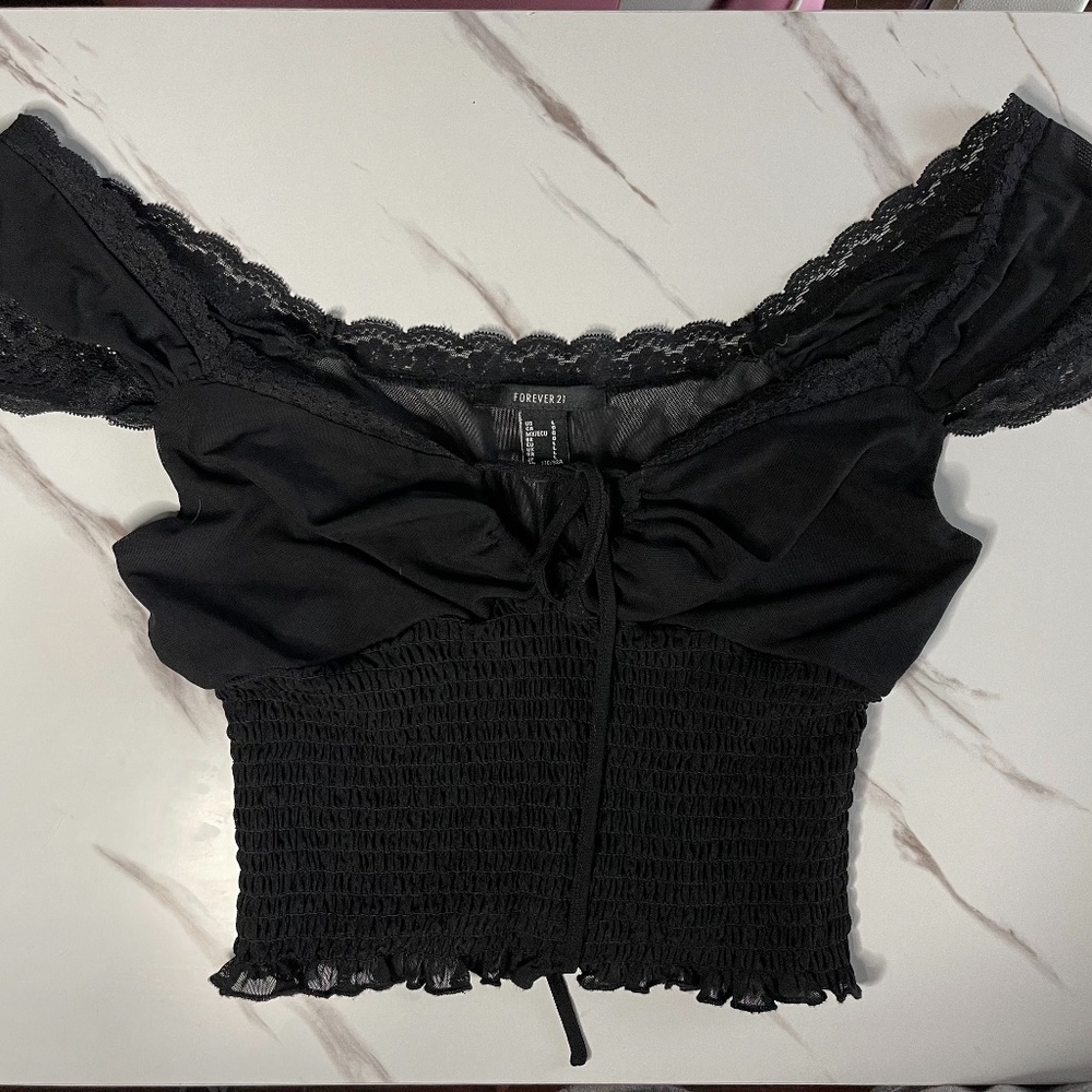 Forever 21 Off Shoulder Trim Knot Front top